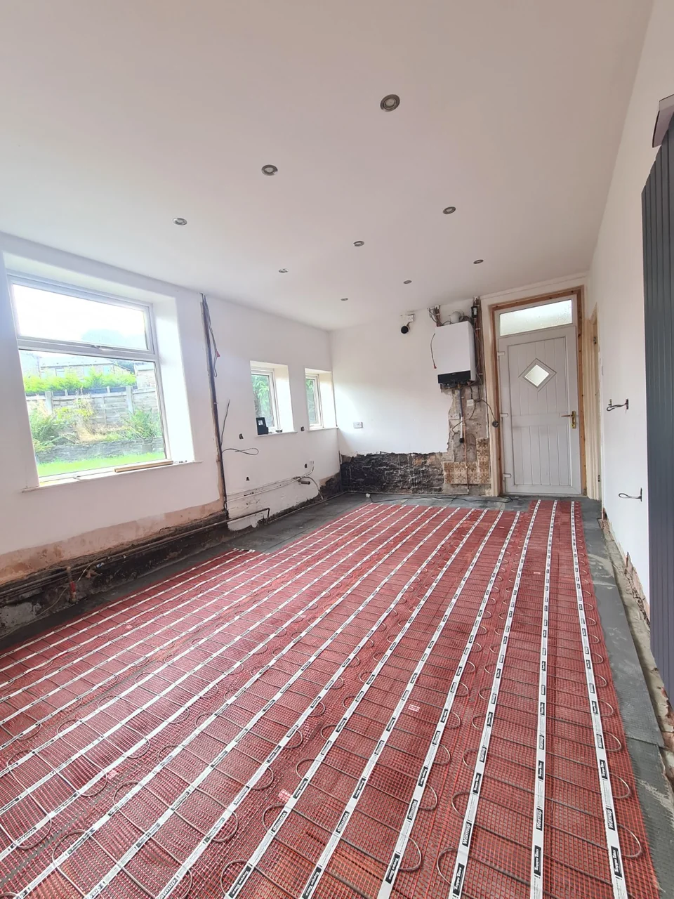 A second view of underfloor heating mats in the Rawtenstall kitchen.